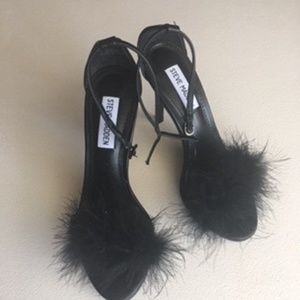 Steve Madden Black Scarlet Feather Heels